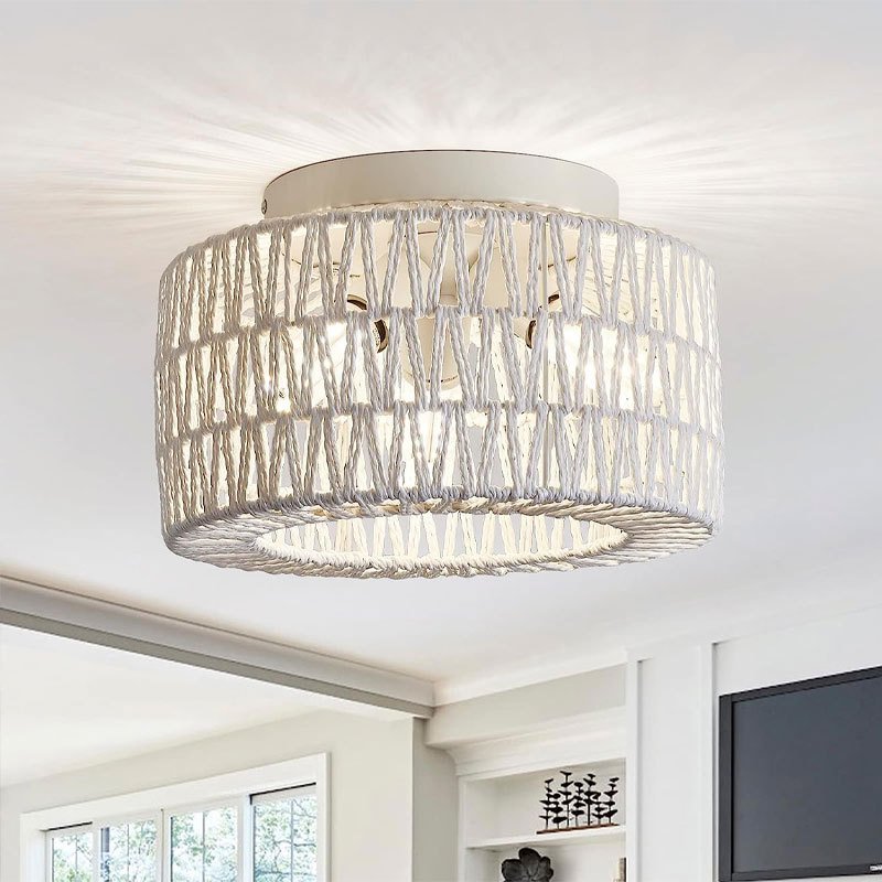 Rattan lamp 3 Light Bulbs Indoor Outdoor Ceiling Light Hanging LED Pendant Lamp Fixtures Rattan Woven Home Bedroom Decors