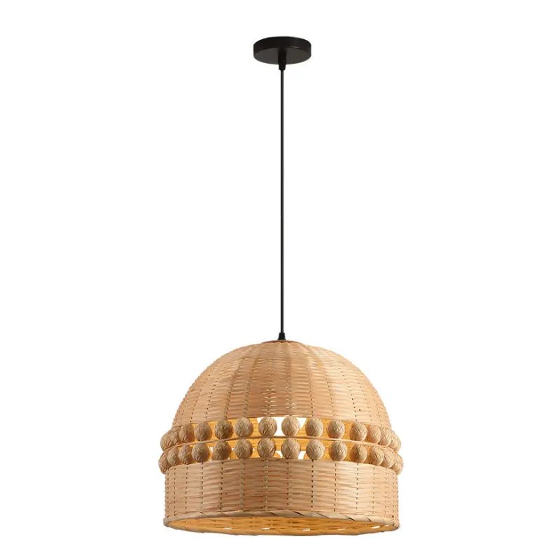 new handmade natural ratro round rattan art chandelier led modern bamboo led pendant ceiling light