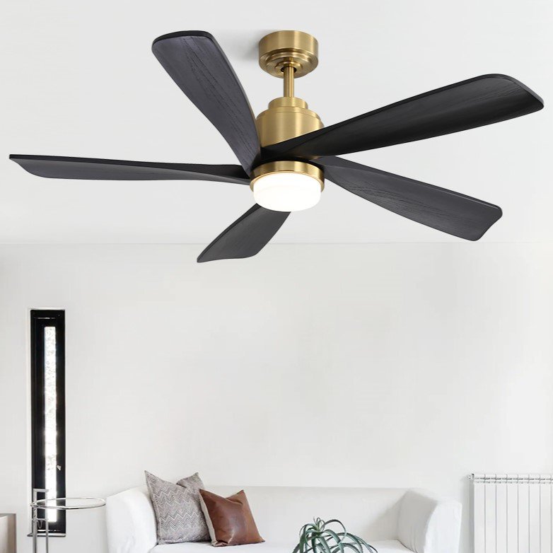Low Profile Outdoor 52 Inch Remote Control 3 Solid Wood Blades Decorative Led Ceiling Fan With Light