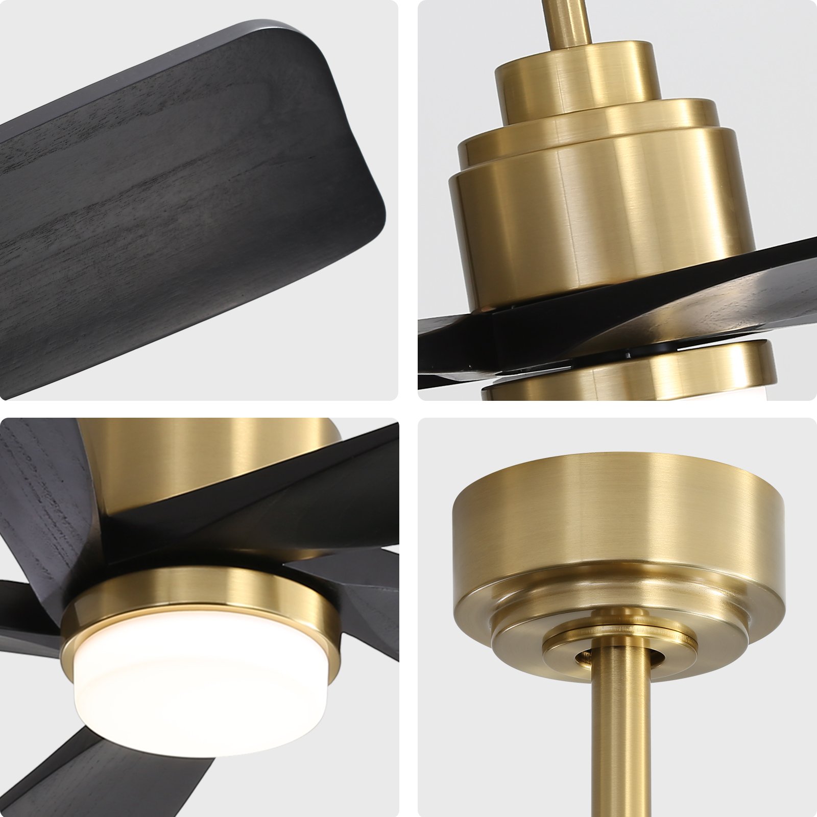 Low Profile Outdoor 52 Inch Remote Control 3 Solid Wood Blades Decorative Led Ceiling Fan With Light