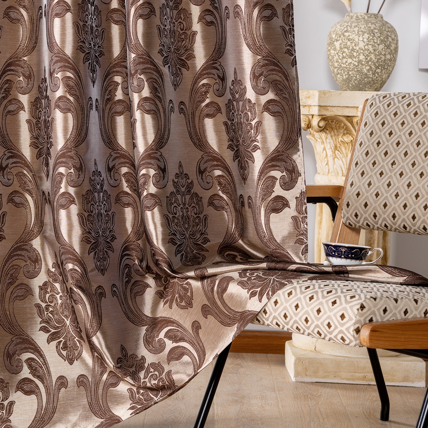 Jacquard Blackout Curtains for Bedroom Window Curtains for Living Room Light Filtering Grommet Curtains Drapes