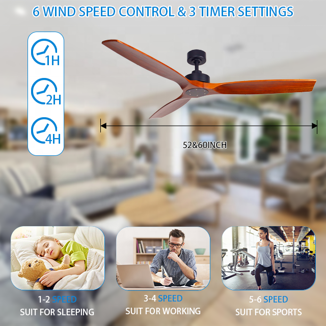 60 Inch Dc Motor Natural Wood Blades Ceiling fan Modern Decorative Ceiling Fan