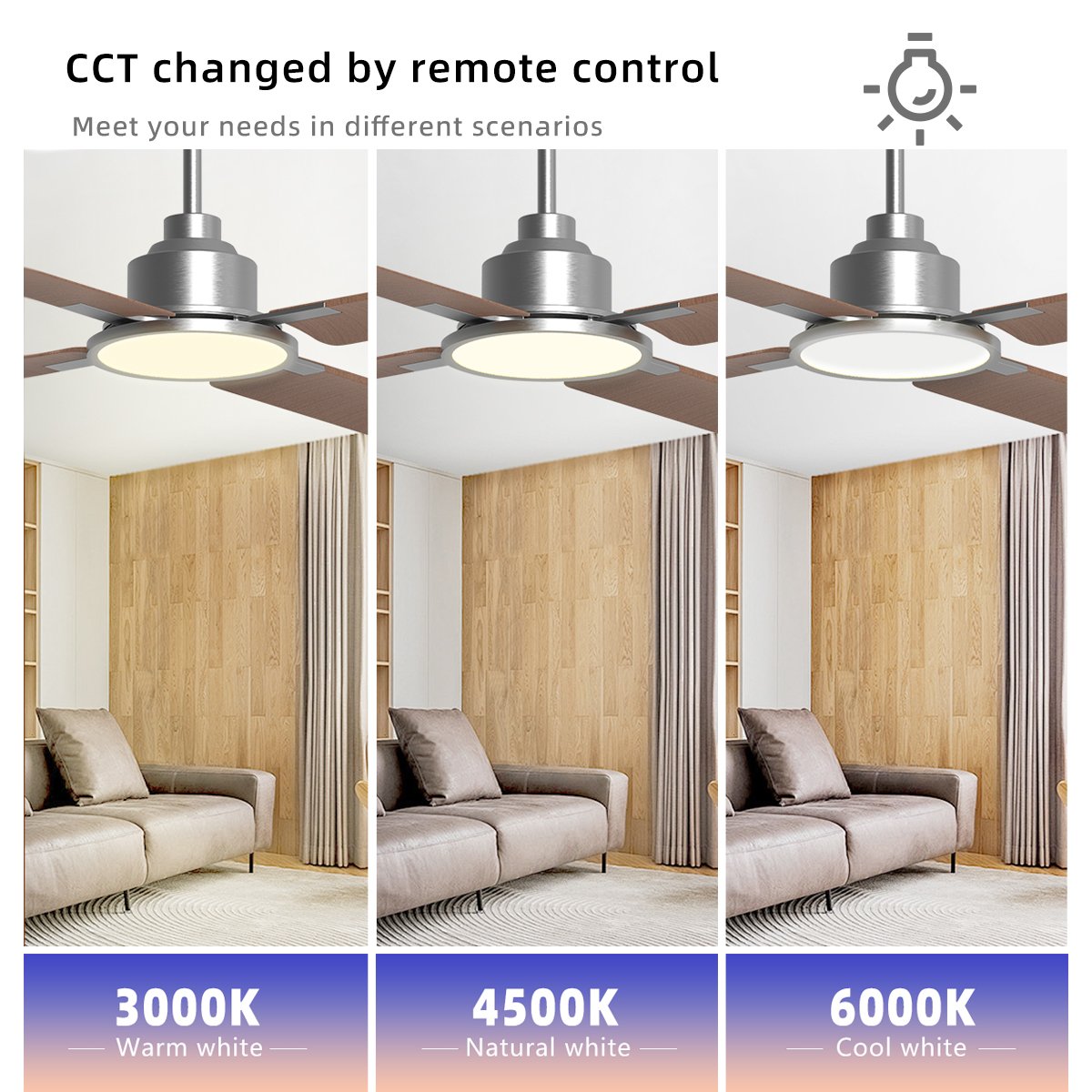 52 inch Ceiling Fan with Light and Remote Control, Reversible Noiseless Ceiling Fan for Indoor/Outdoor Use
