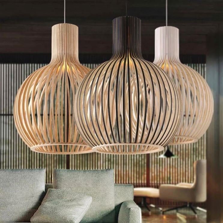 Modern Nordic classic Wooden Bird Cage geometric Lighting chandelier globe rattan ceiling fan Pendant light chandeliers