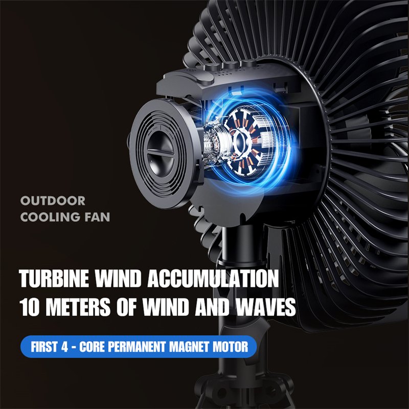 Wireless Rechargeable Wind tripod outdoor fan with Light USB camping tent portable small ceiling fan camping fan For Tent