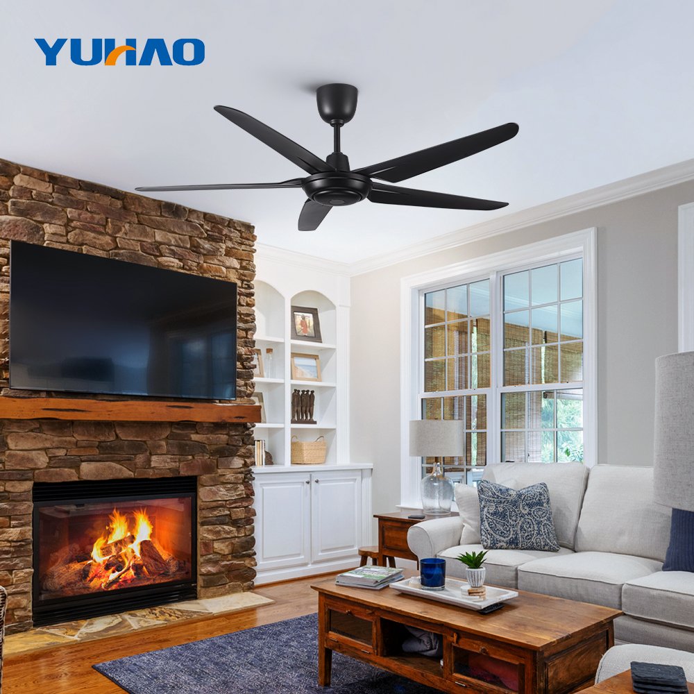 Modern 54" high quality air cooling black ABS DC motor plastic blade leaf ceiling fans
