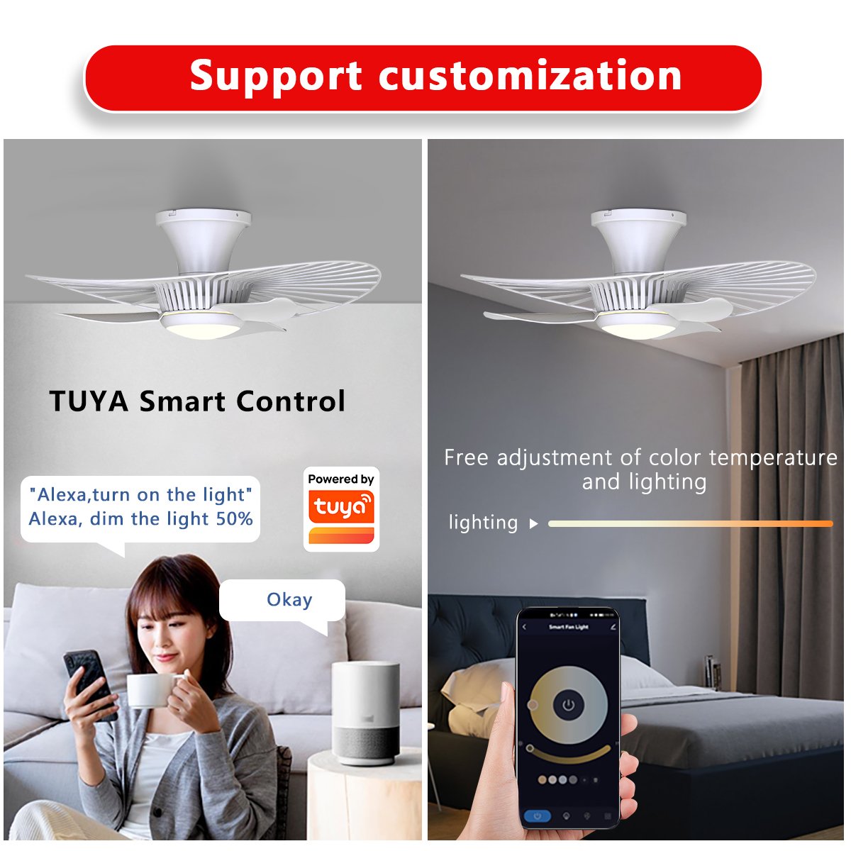 White Ceiling Fan Light Simple Modern Room Bedroom Ceiling Fan Light for Home Restaurant
