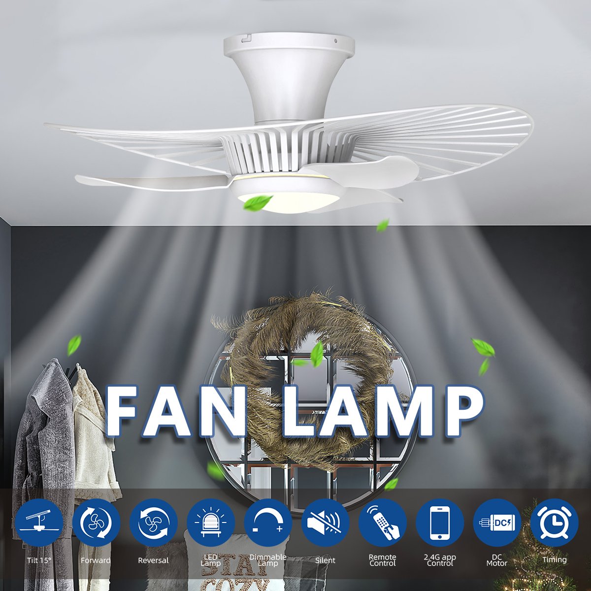 White Ceiling Fan Light Simple Modern Room Bedroom Ceiling Fan Light for Home Restaurant