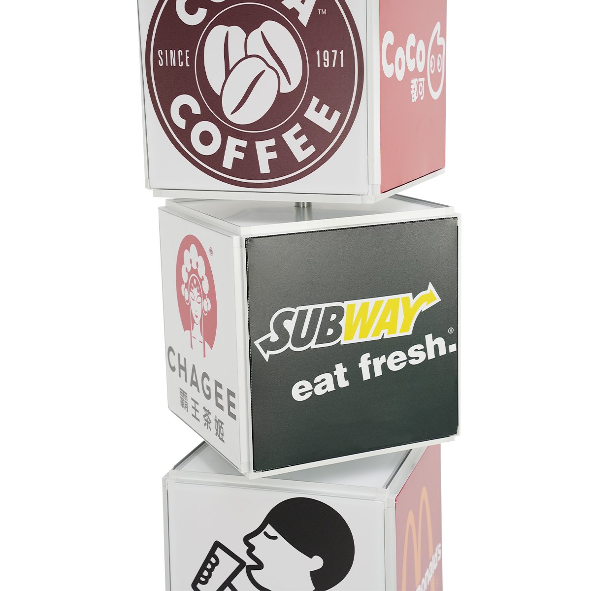Fabric Advertising Led Light Box Display Cube Rotating Aluminum Profile Soft Film Light Box For Restaurant