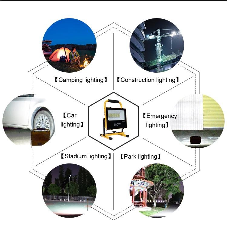 50W 100W 200W 300W Integrated Energy saving IP65 Waterproof rechargeable aluminum remote control Outdoor floodlight lamps