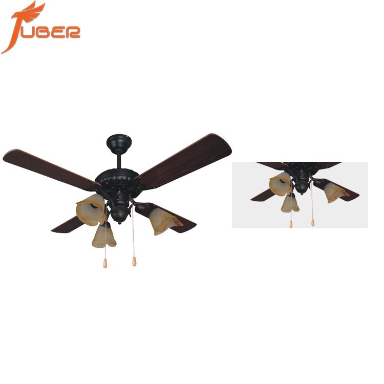 52 inch 4 Blades 3 lights Solid wood remote control ceiling fan vintage ceiling fans lights