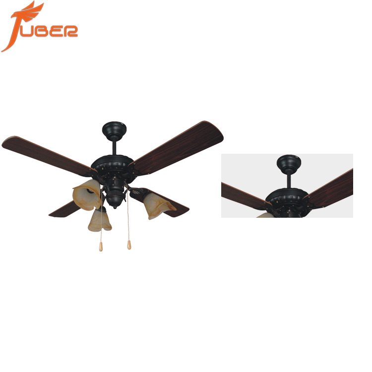 52 inch 4 Blades 3 lights Solid wood remote control ceiling fan vintage ceiling fans lights