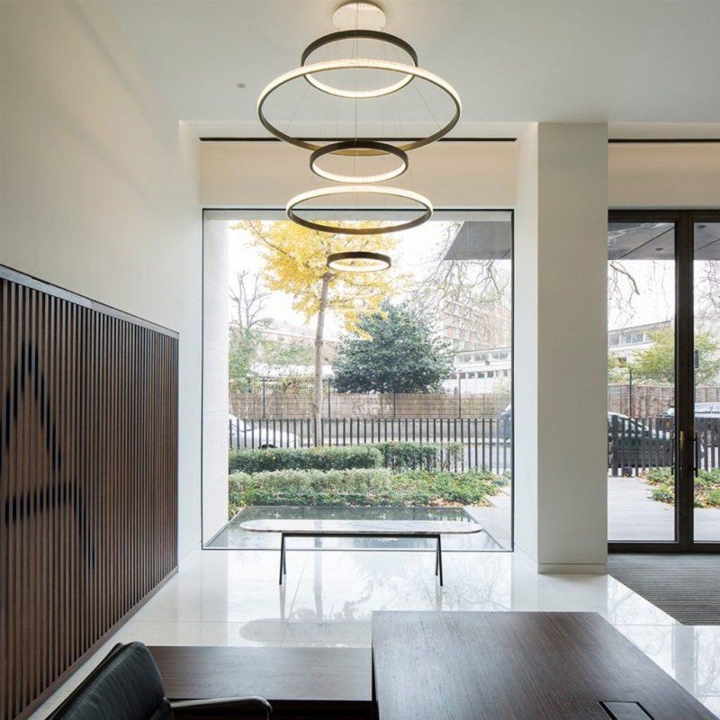 Modern 5 Ring Design Lobby Living Room Decorative Lighting Luxury Golden Giant Hotels Remote Ring Chandeliers & Pendant Lights