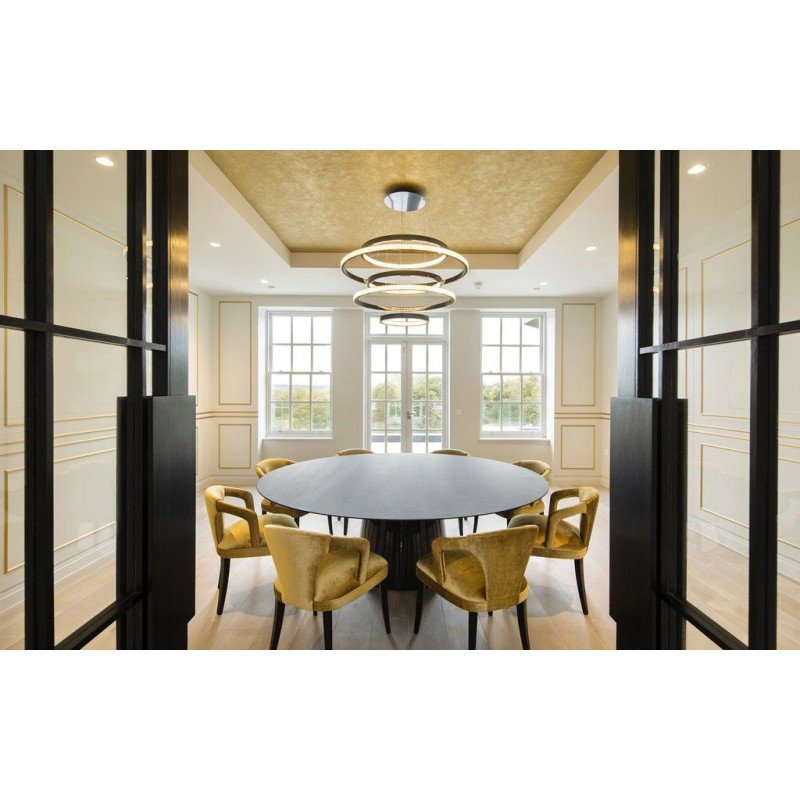 Modern 5 Ring Design Lobby Living Room Decorative Lighting Luxury Golden Giant Hotels Remote Ring Chandeliers & Pendant Lights