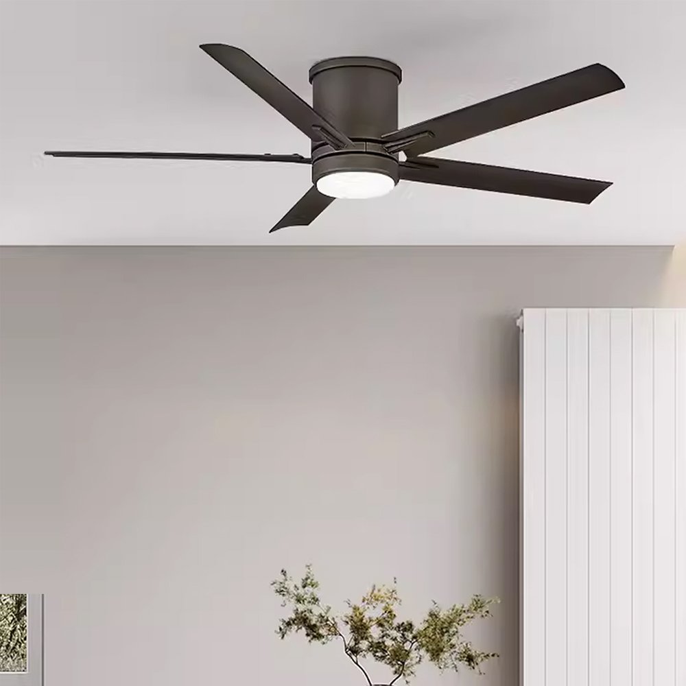 52 Inch Matt Black Hugger Ceiling Fan with 5-Wing Aluminum Blades, Brushless DC Motor, and 3 Color LED Light
