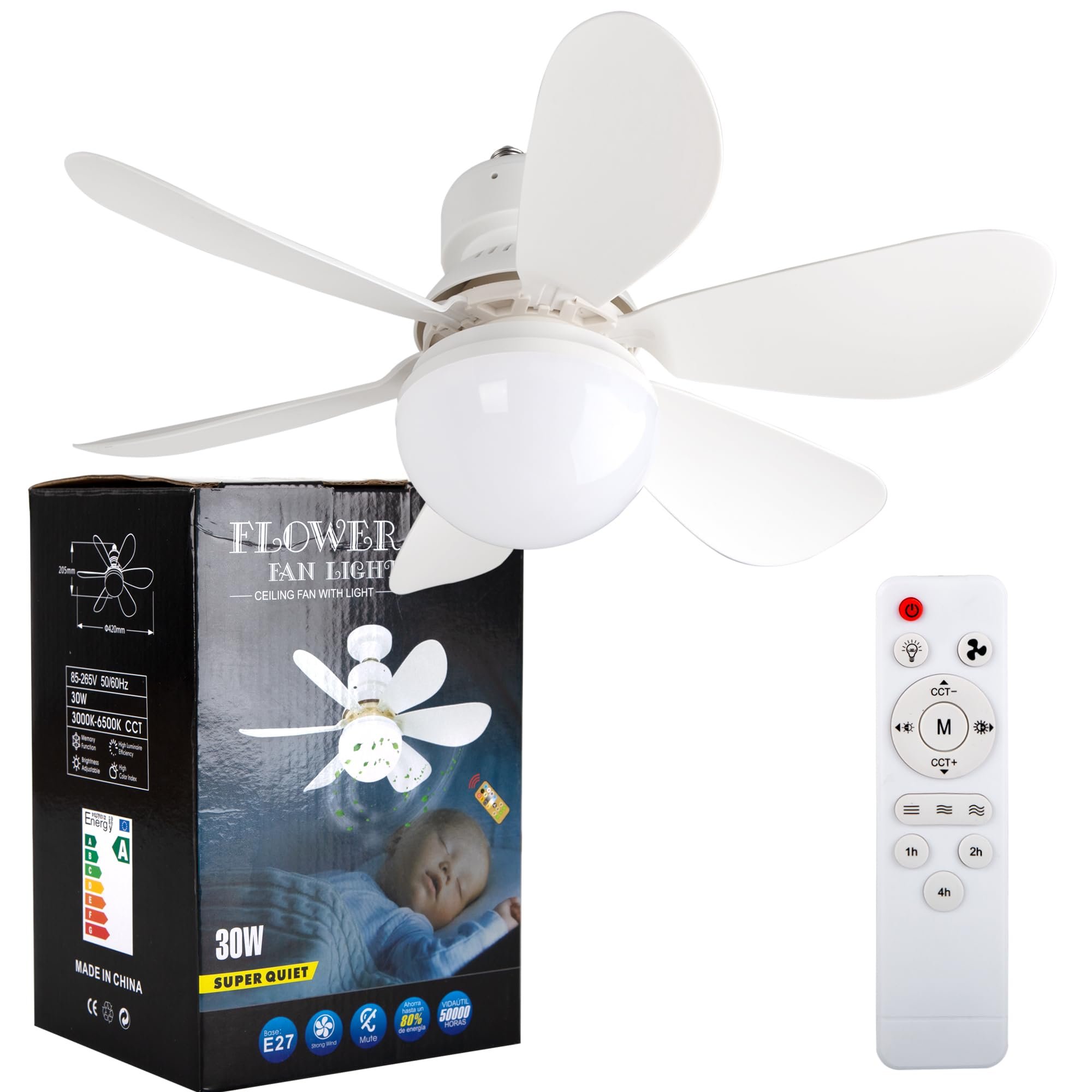 Bedroom Kitchen Living Room Noiseless Energy Saving Socket Led Celling Fan With Light