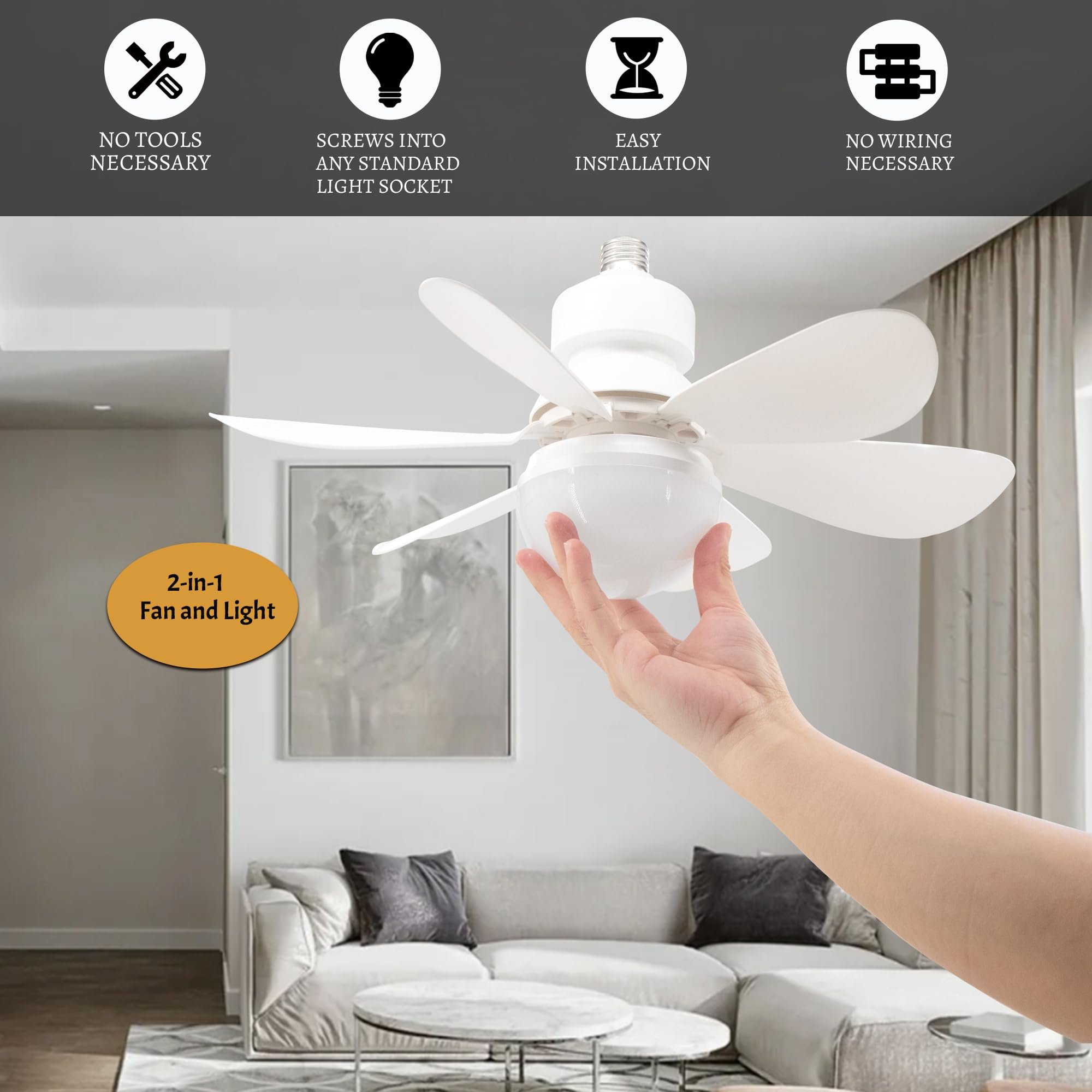 Bedroom Kitchen Living Room Noiseless Energy Saving Socket Led Celling Fan With Light