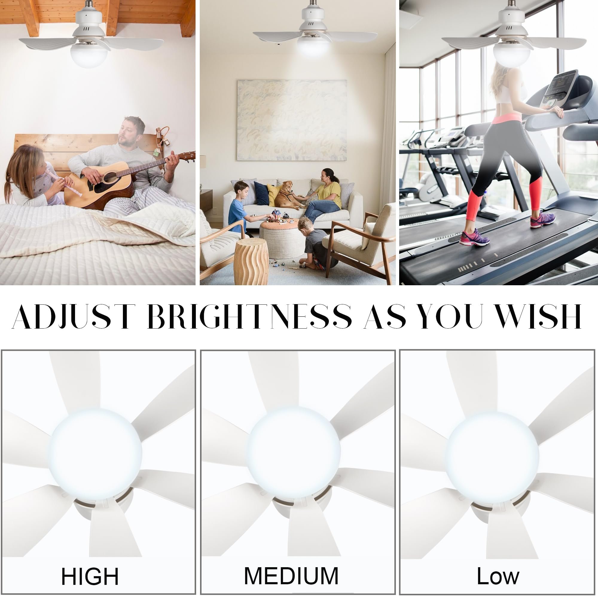 Bedroom Kitchen Living Room Noiseless Energy Saving Socket Led Celling Fan With Light