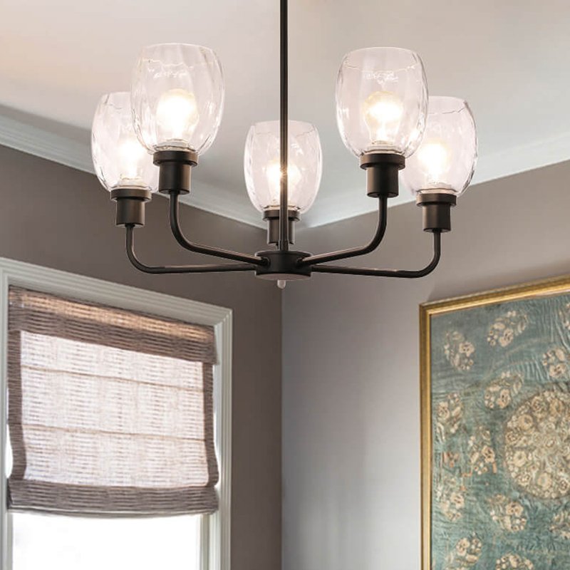 Hot Sale Modern Chandelier Glass Matte Black E26 hanging lamp hotel living room steel plug in chandelier Pendant Light