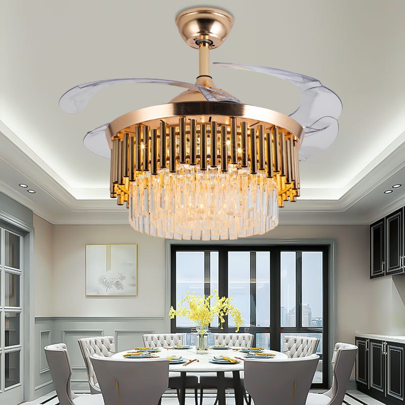 Postmodern Style Luxury K9 Chandelier Living Room Dining Bar Bedroom Study Pendant Lamp Large Crystal Led Ceiling Fan With Light