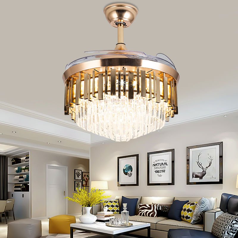 Postmodern Style Luxury K9 Chandelier Living Room Dining Bar Bedroom Study Pendant Lamp Large Crystal Led Ceiling Fan With Light