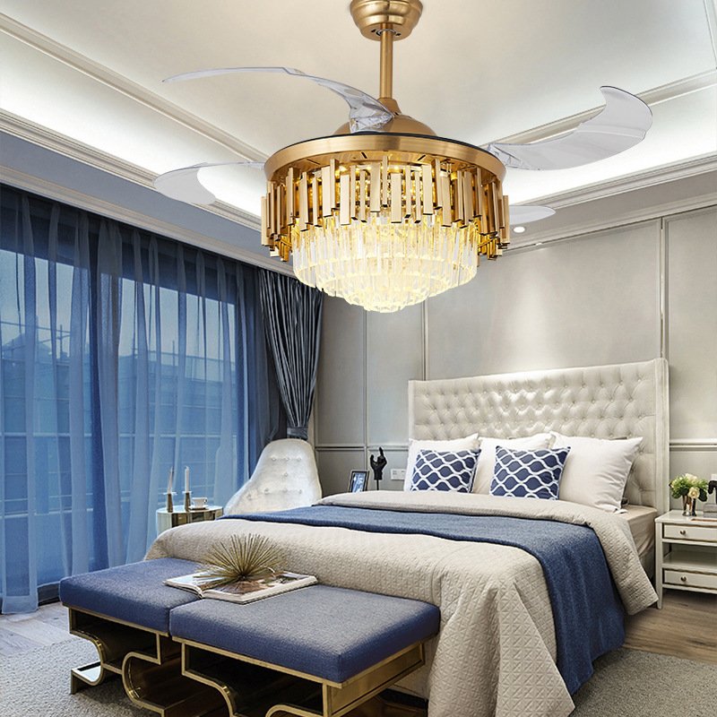 Postmodern Style Luxury K9 Chandelier Living Room Dining Bar Bedroom Study Pendant Lamp Large Crystal Led Ceiling Fan With Light