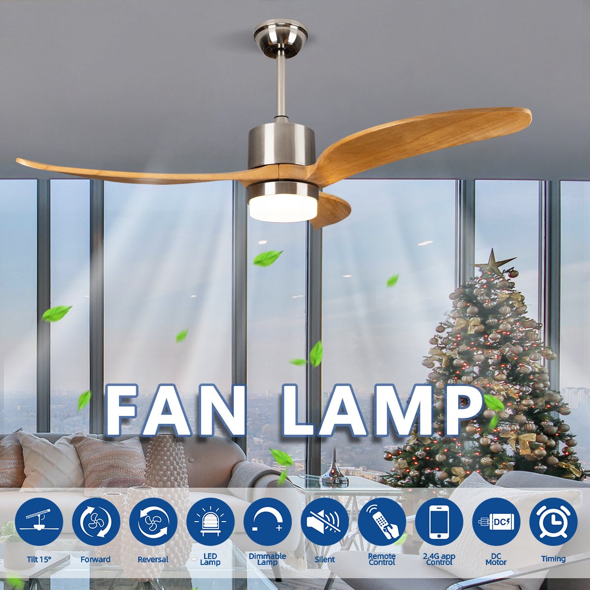 Indoor/Outdoor Ceiling Fans with Lights and Remote 6-Speed Timing Reversible DC Motor for Bedroom Living Room Patio