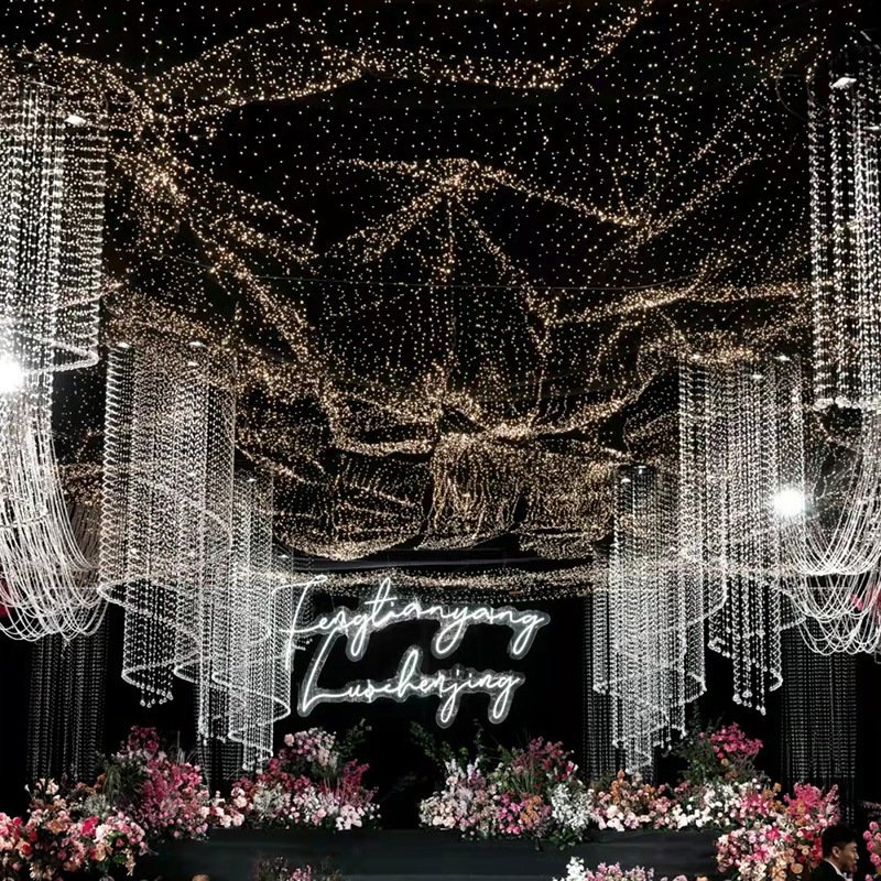 Wedding LED Decorative Props Iron Net Starry Light Ceiling Sky Scene Decorations Birthday Party DIY Fishing Net Light
