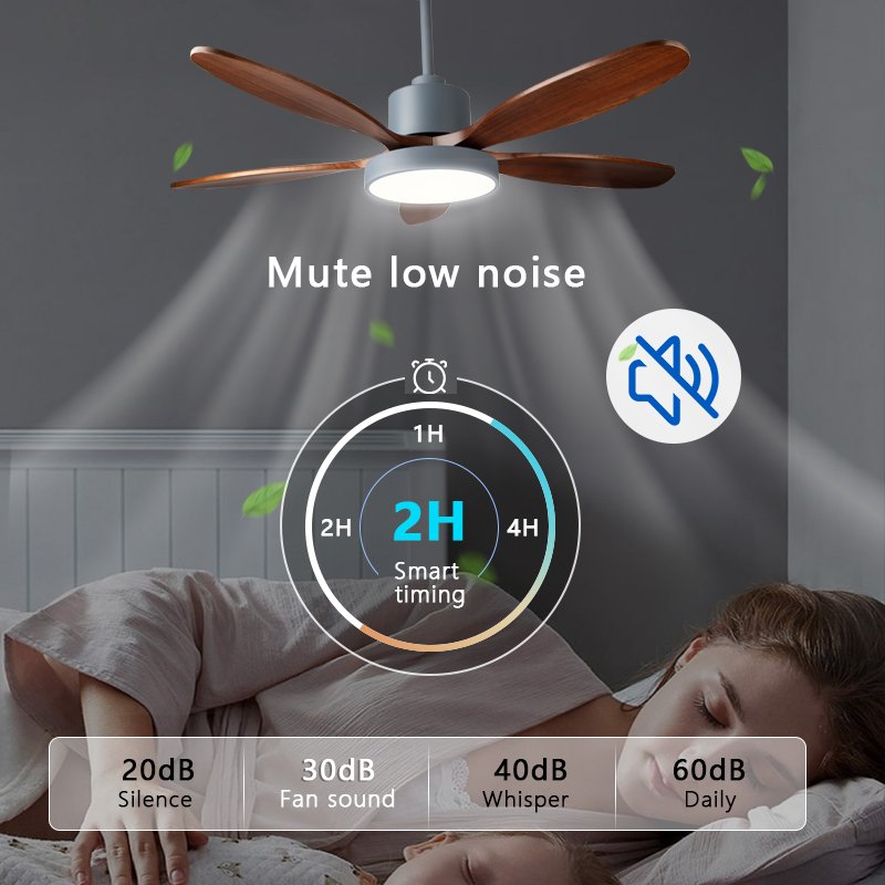 52" Home Living Room Bedroom Remote Control Fan Light AC 220V 110V Nordic Modern Ceiling Fan