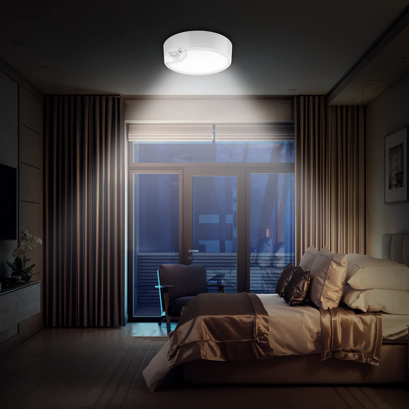 TSINYE LED Modern Battery Ceiling Light Motion Sensor with Remote Control for Bedroom Hallway Motion Activated Overhead Light