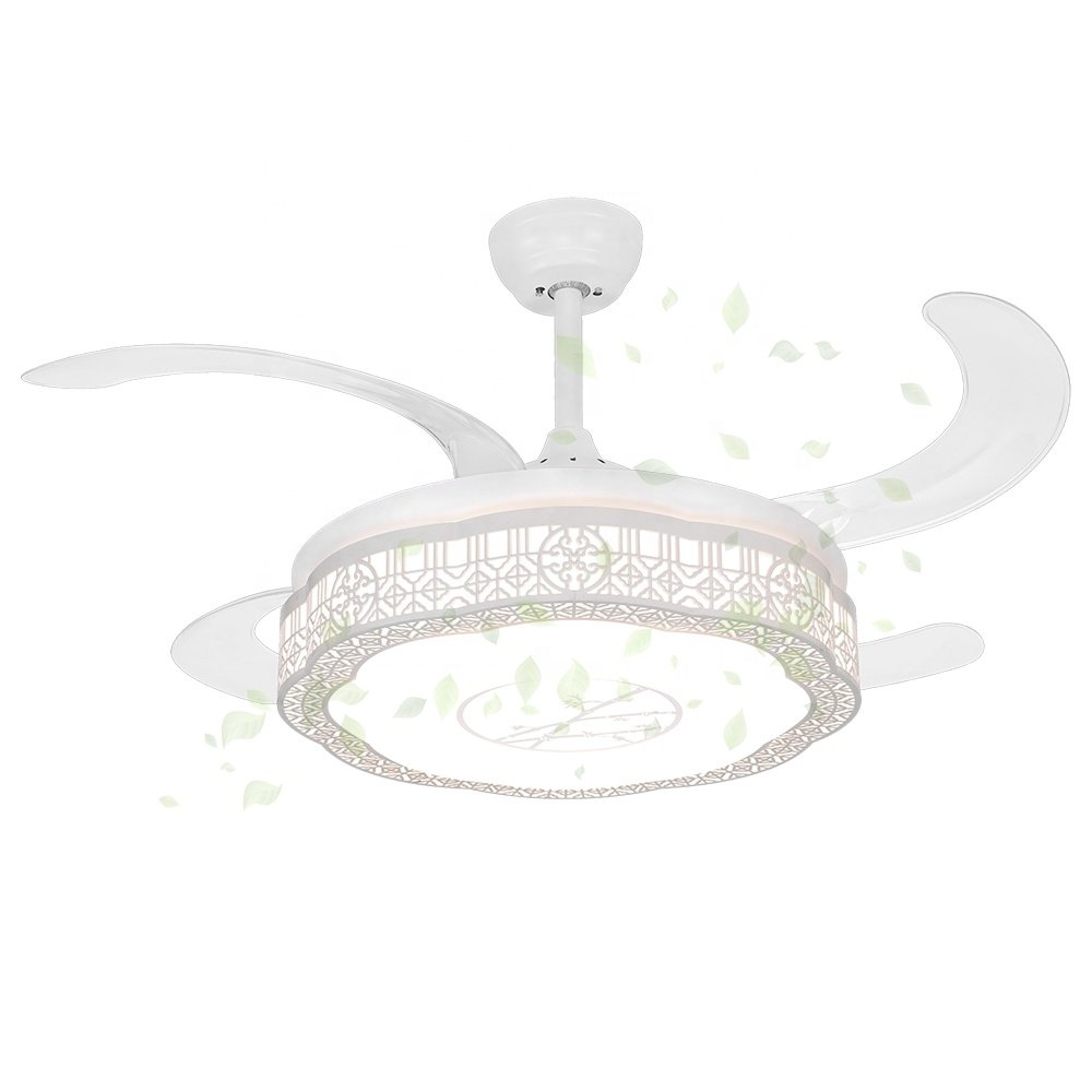 42 Inch Hidden Blades Modern Decorative LED socket Light 12v low height ceiling fan with remote control