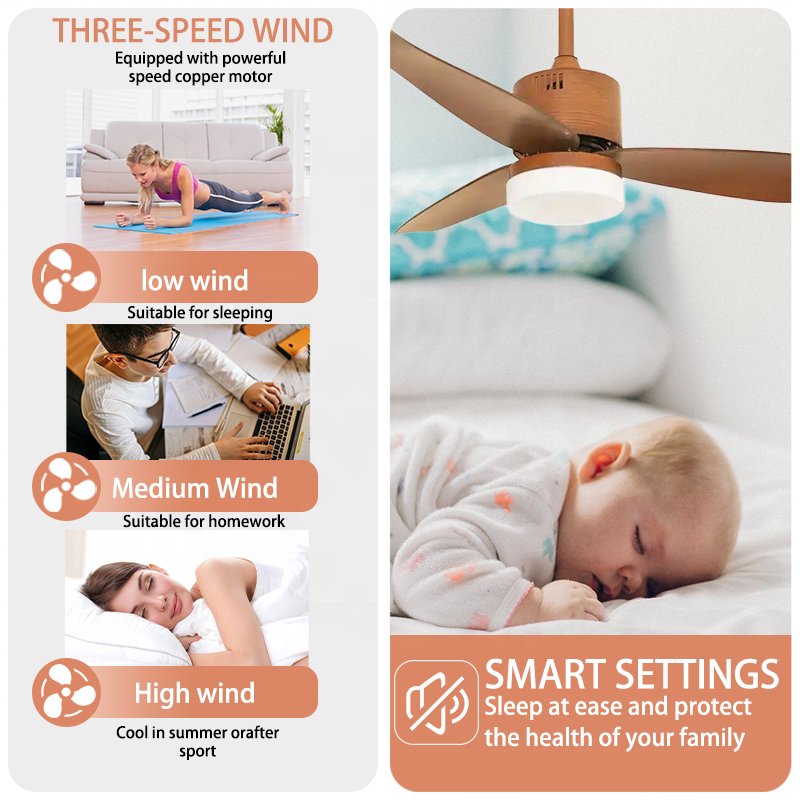 Hot Selling factory ventilateur 3 Abs Blade BLDC Dc Motor Remote Control Decoration Led Ceiling Fan Light