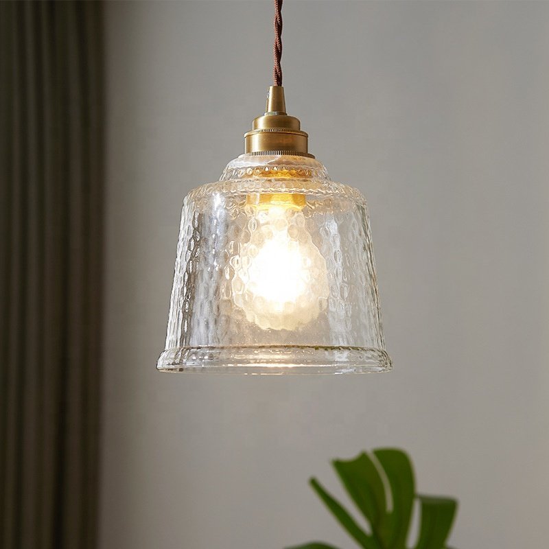 Nordic glass lamp retro restaurant brass single head small personality creative bar decorative glass pendant light