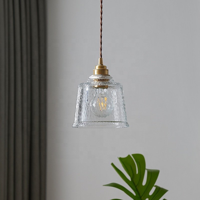 Nordic glass lamp retro restaurant brass single head small personality creative bar decorative glass pendant light