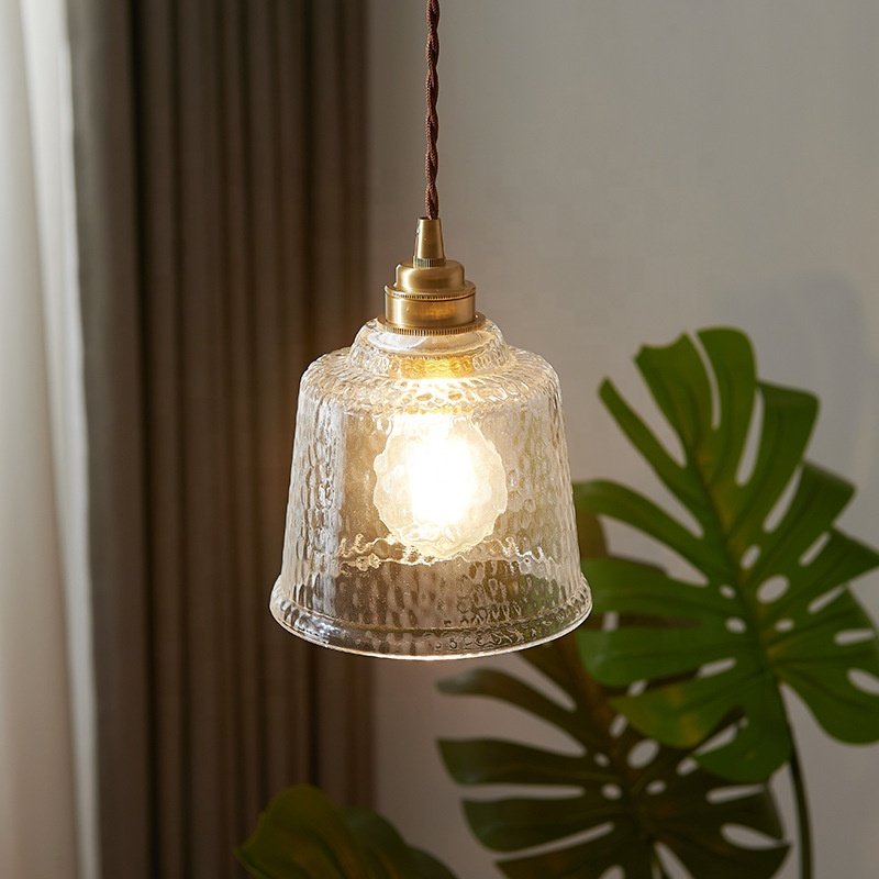 Nordic glass lamp retro restaurant brass single head small personality creative bar decorative glass pendant light