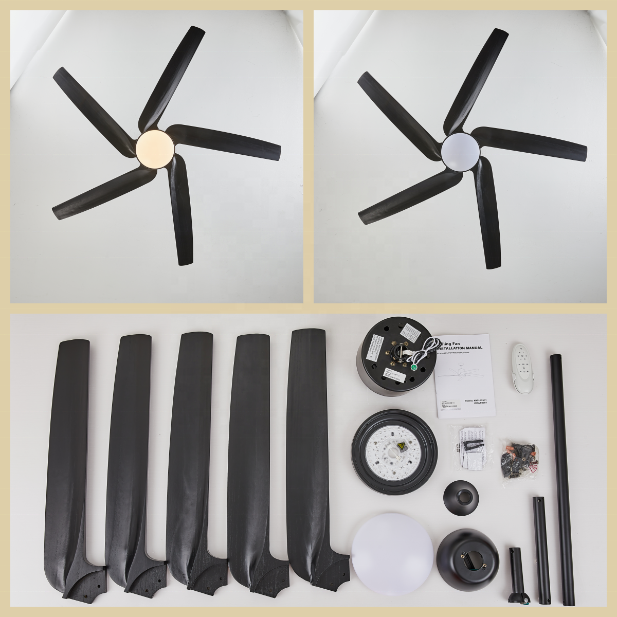 Wholesale 52" Hot Selling Reversible DC modern solid wood ceiling fan light with remote