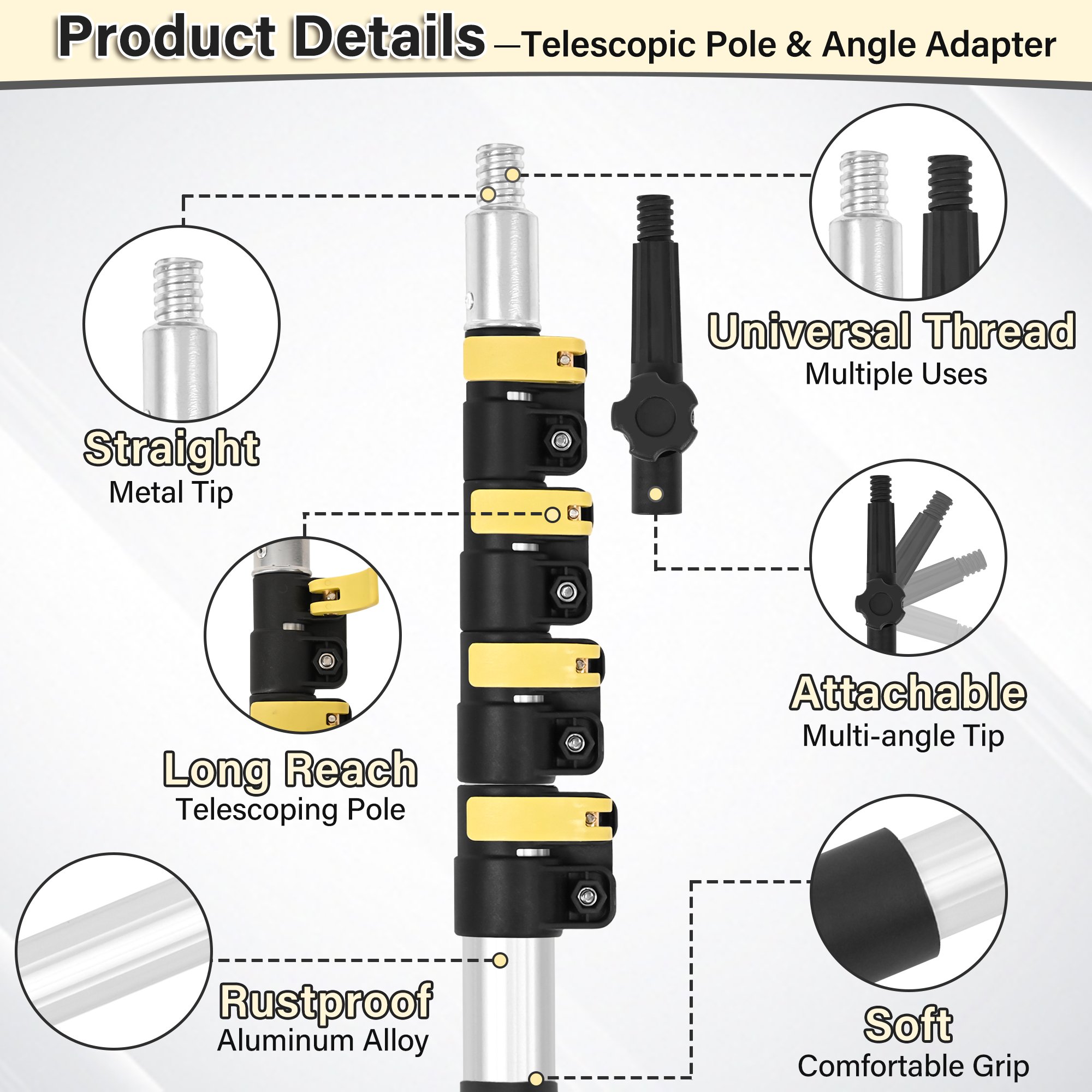 Aluminum Light Weight Flip Lock 180 Adapter Custom Length Household Indoor Outdoor Extension Cleaning Telescopic Cleaning Pole