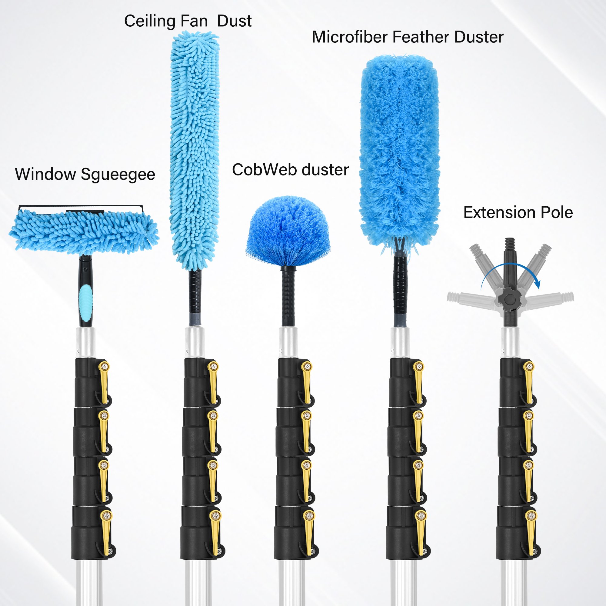 Aluminum Light Weight Flip Lock 180 Adapter Custom Length Household Indoor Outdoor Extension Cleaning Telescopic Cleaning Pole