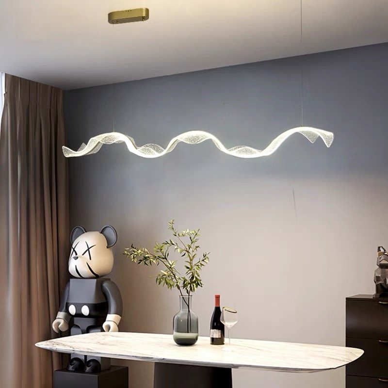 Kitchen Bars Long Rectangle Pendant light Nordic Modern LED Hanging Lamp Home Decor Gold Luxury Large Acrylic Chandelier