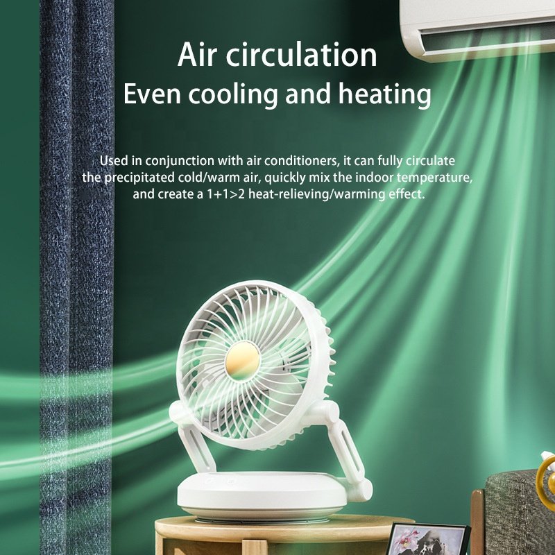 Younimei 2400mAh USB rechargeable atmosphere Night light electric ceiling table fan mini Shaking head desktop circulation fan