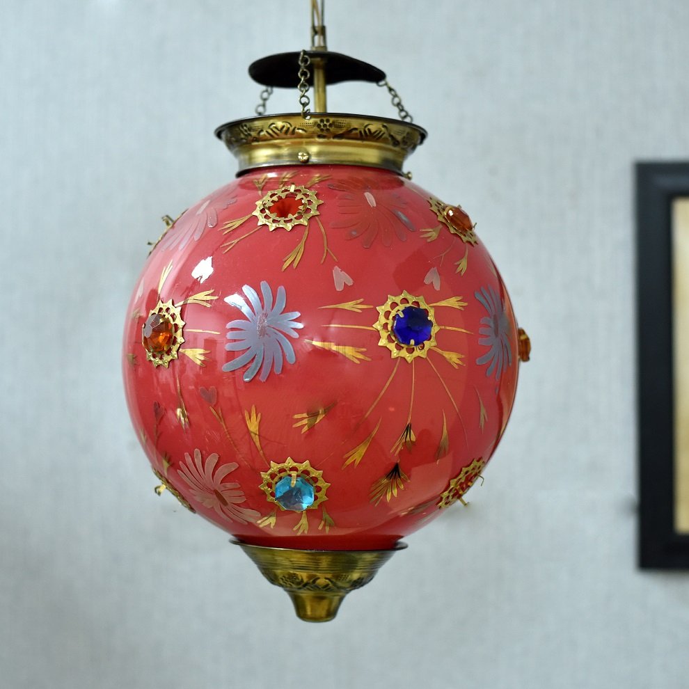 High Quality Red Glass Floral Ceiling Lamp Decorative Indoor Living Room Bedroom Hotel Modern Chandelier Light CL-88