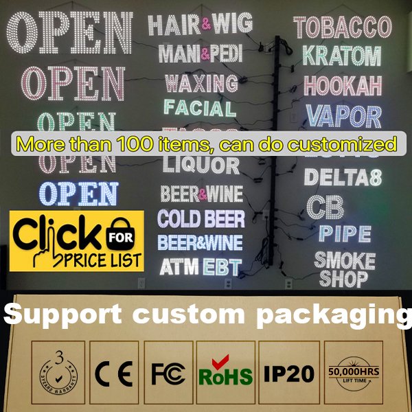 Manufacturer custom led sign open oude fast delivery letter smoke shop led sign for board outdoor advertising business
