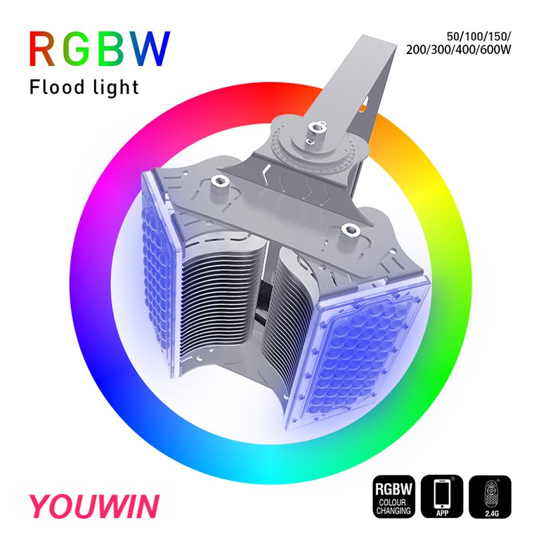 High Power RGBW Flood Light Customizable Wholesale 100w-600w LED Aluminum Stadium Outdoor Quality Landscape Lighting IP66 Rating