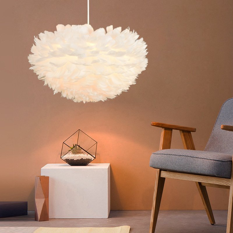 Nordic Feather Pendant Lamp Creative Fairy Hanging Lamp Goose Feather Bedroom Dining Room Loft Chandelier Ceiling Droplight