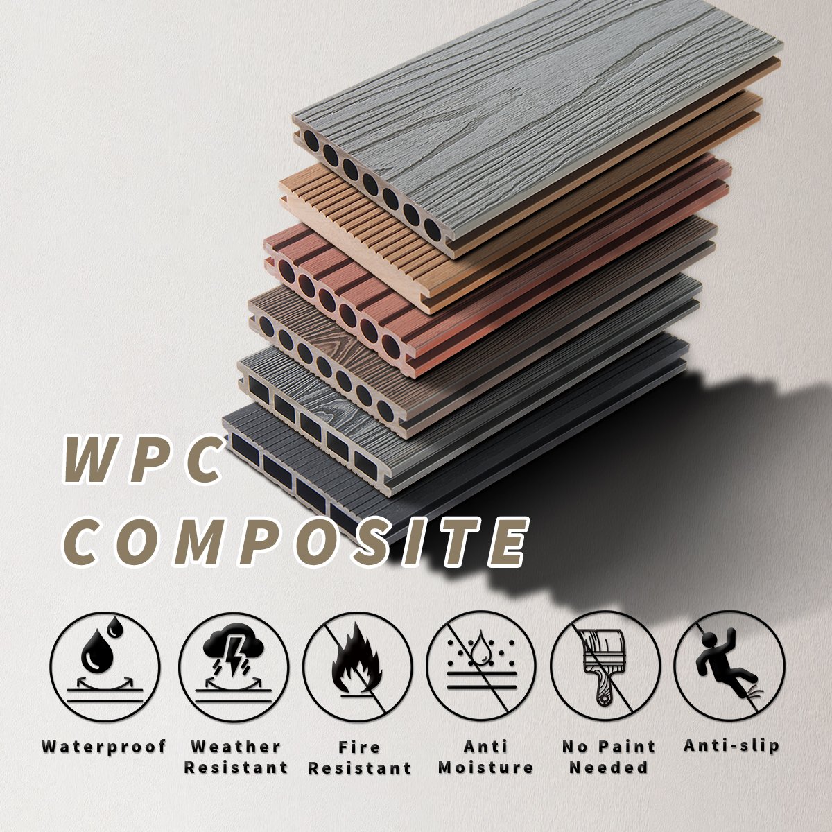 Foju Top Quality Eco Antiseptic Wood Plastic Composite UV Resistant Outdoor New Design Antiwearing WPC Decking