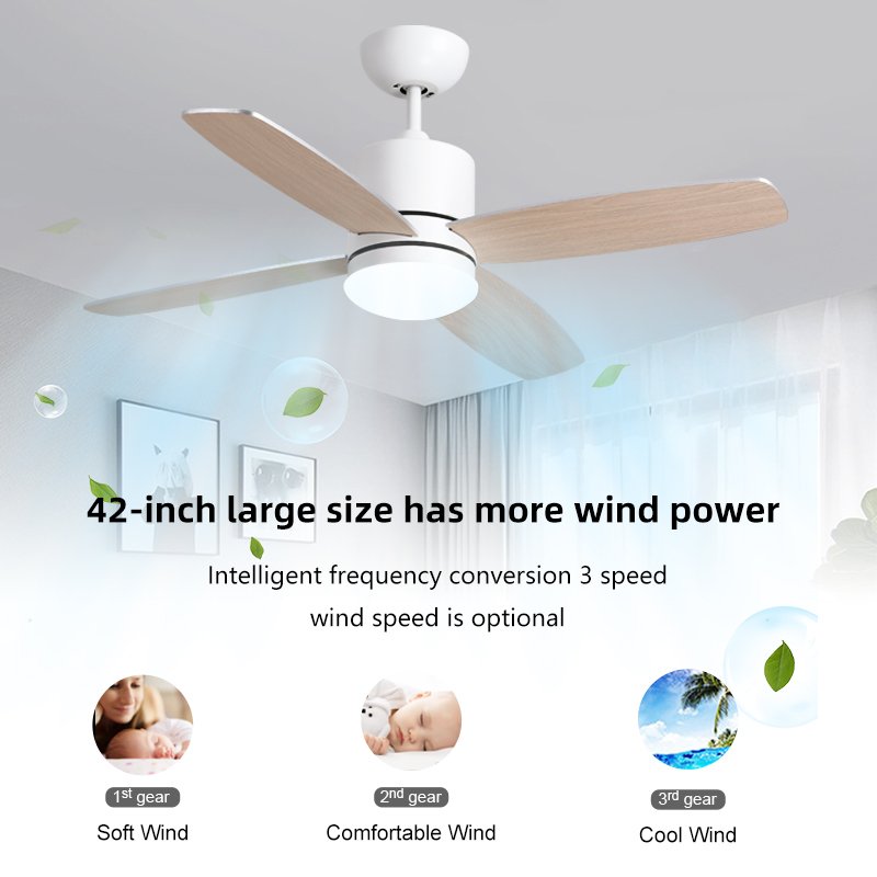 Remote Control Four Plywood Blades fan lamp Pure Copper Motor Electric Large Outdoor Led Ceiling Fans with Light