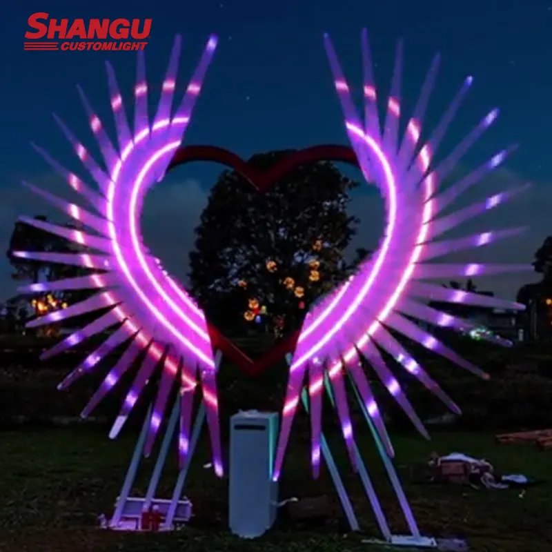 Customized Ip65 PVC Light Emitting Diode Landscape Lights Outdoor 3D Waterproof Angel Wings Motif Lights
