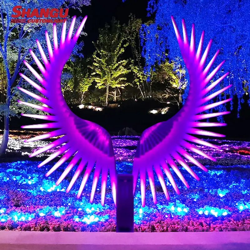 Customized Ip65 PVC Light Emitting Diode Landscape Lights Outdoor 3D Waterproof Angel Wings Motif Lights