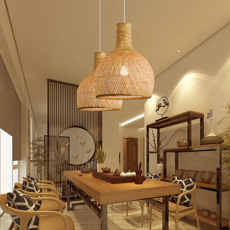 Unique Home Design with Classic Style and Modern Rustic Decor with Custom Lampshade Rattan Chandeliers