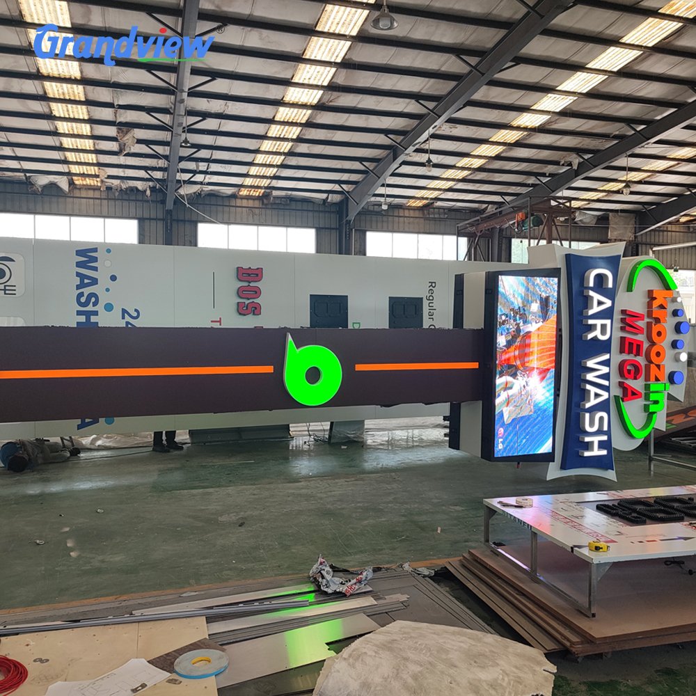 Exterior Waterproof Ground stand lighting signage led advertising shopping mall pylon sign